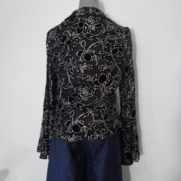 Dressbarn Women's Silk Blingy Shirt Black,‎ Silver, Lace and  Velvet Top Size L - Picture 2 of 8